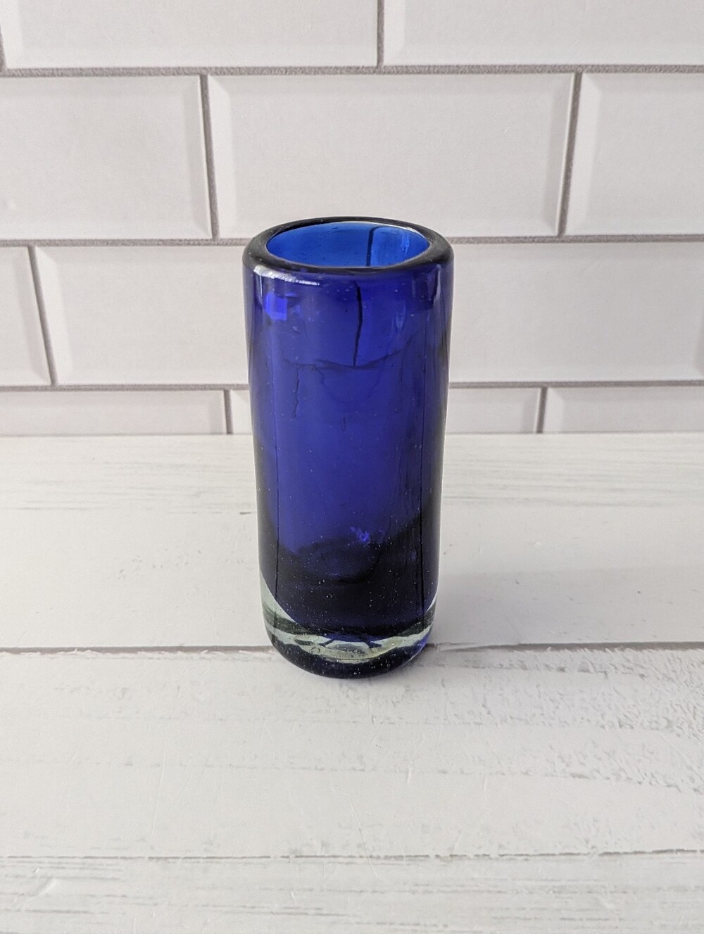 Vintage Hand blown cobalt blue Bubble Glass shot glass decor accent